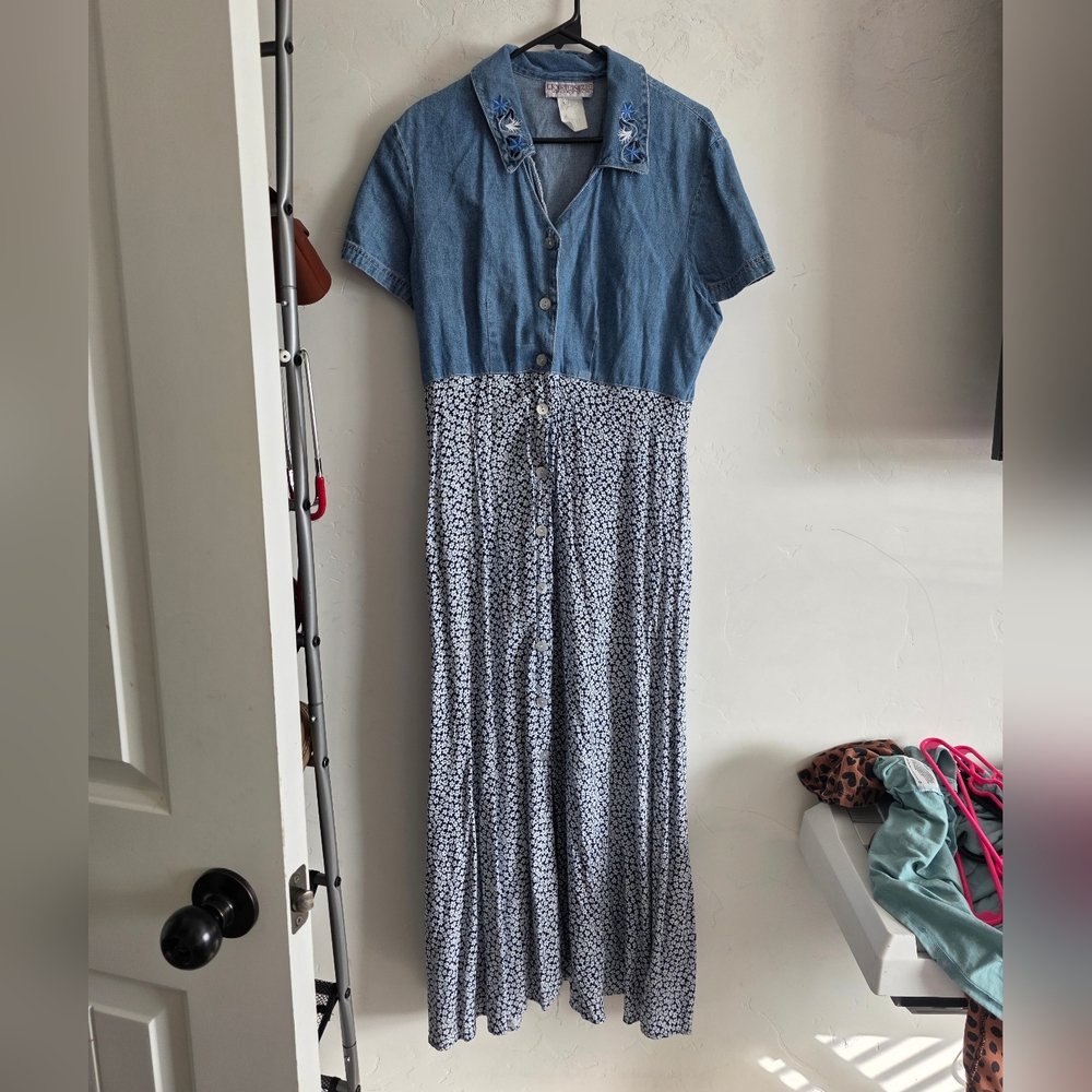 Denim Blue Floral Maxi Dress